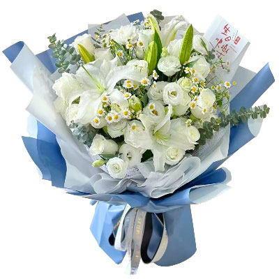 大同11朵白玫瑰桔梗百合，爱永恒不息