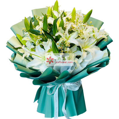 大同8支白色多头百合洋甘菊，如潮的思念