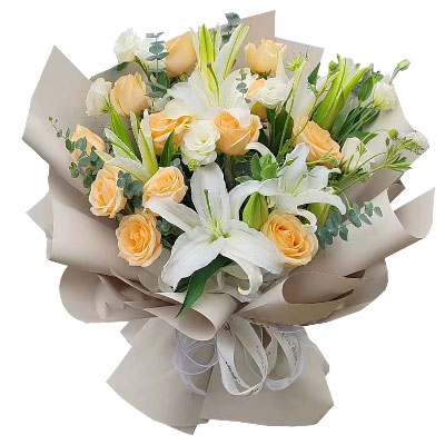 大同12朵香槟玫瑰百合，爱永远陪伴着你