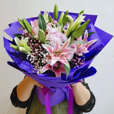 大同6支粉色多头百合，真诚的问候